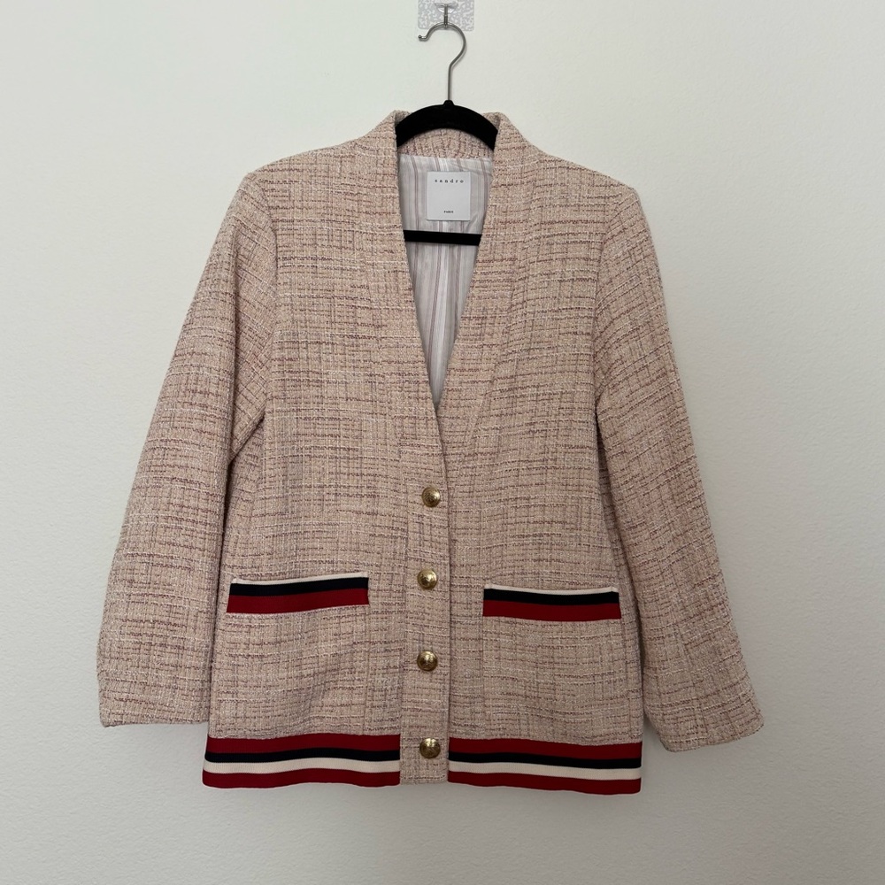 Sandro Tweed Multicolor/Red Jacket - Picture 2 of 6